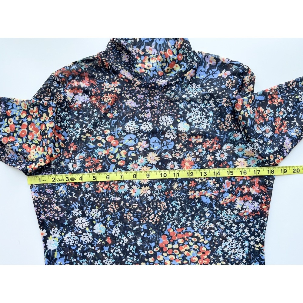 Anthropologie Floral Mesh Mock Neck Top Black Multi Medium ASO Kelly Clarkson - Picture 10 of 11